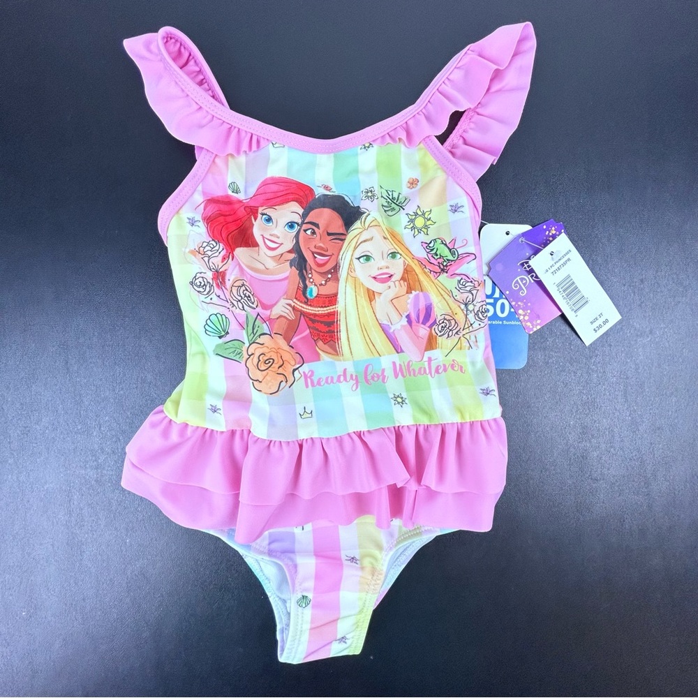 Disney Princess Ready for Anything Girls Bathing Suit 2T Ariel Moana Rapunzel